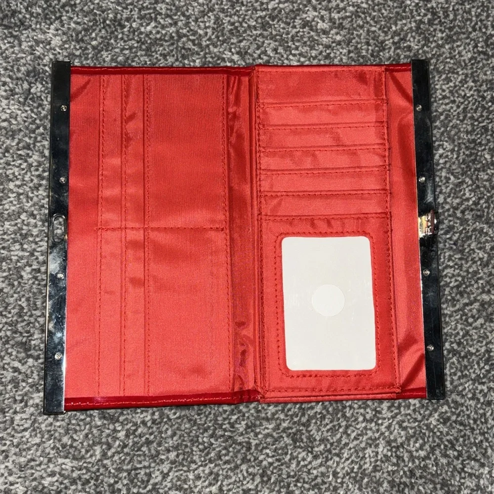 Red patent leather locket wallet never used